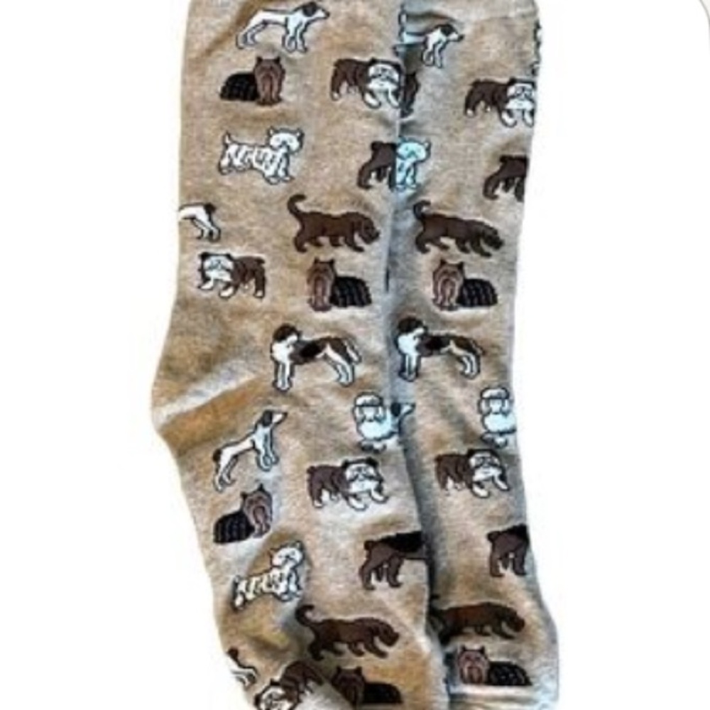 Brown and White Casual Socks with Playful Dog Pattern